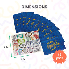 Passport Sticker Book for Boys and Girls 6In – 12 Pack Pad of Famous Places Moti