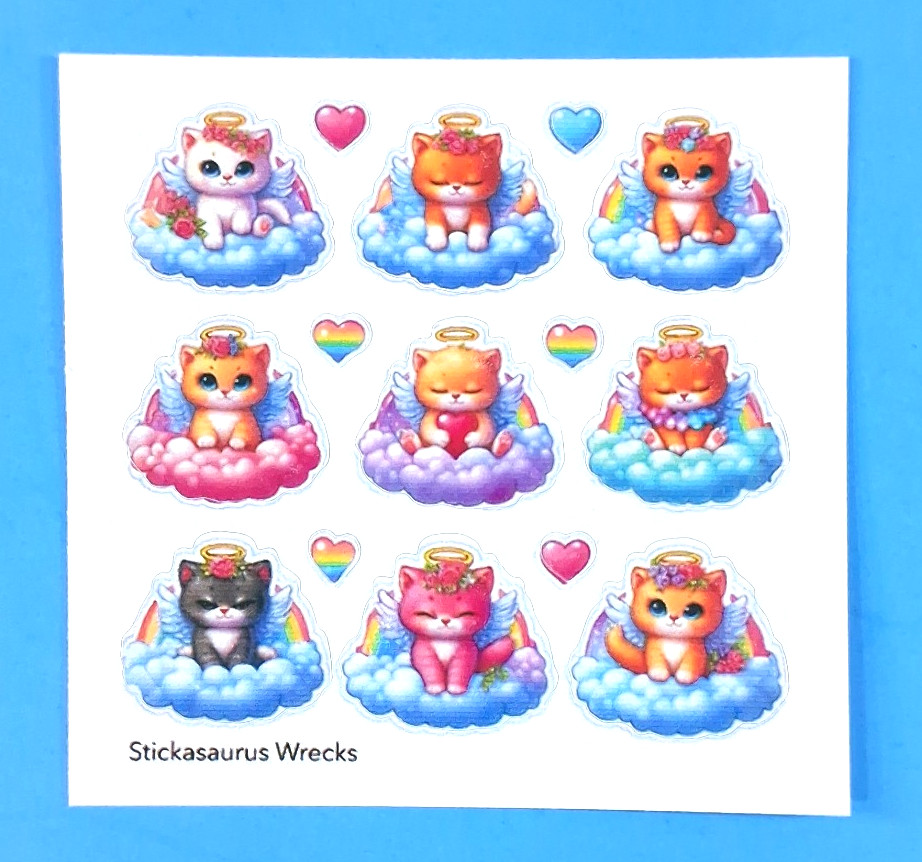 Angel Cats On A Cloud & Hearts Mini Sticker Sheet