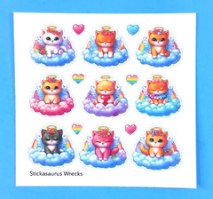 Angel Cats On A Cloud & Hearts Mini Sticker Sheet