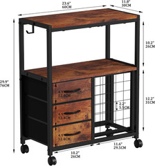 Vinyl Roll Storage Cart with 3 Fabric Drawers, Craft Organization and