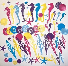 Beach Seahorse Starfish Seashells Sand Dollar stars paper die cut embellishment