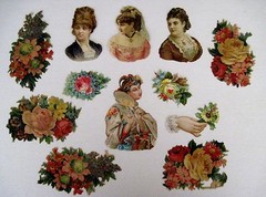 Lot of Vintage Die-Cuts For Scrap Booking w/ 1800’s Embossed Flowers & Women *