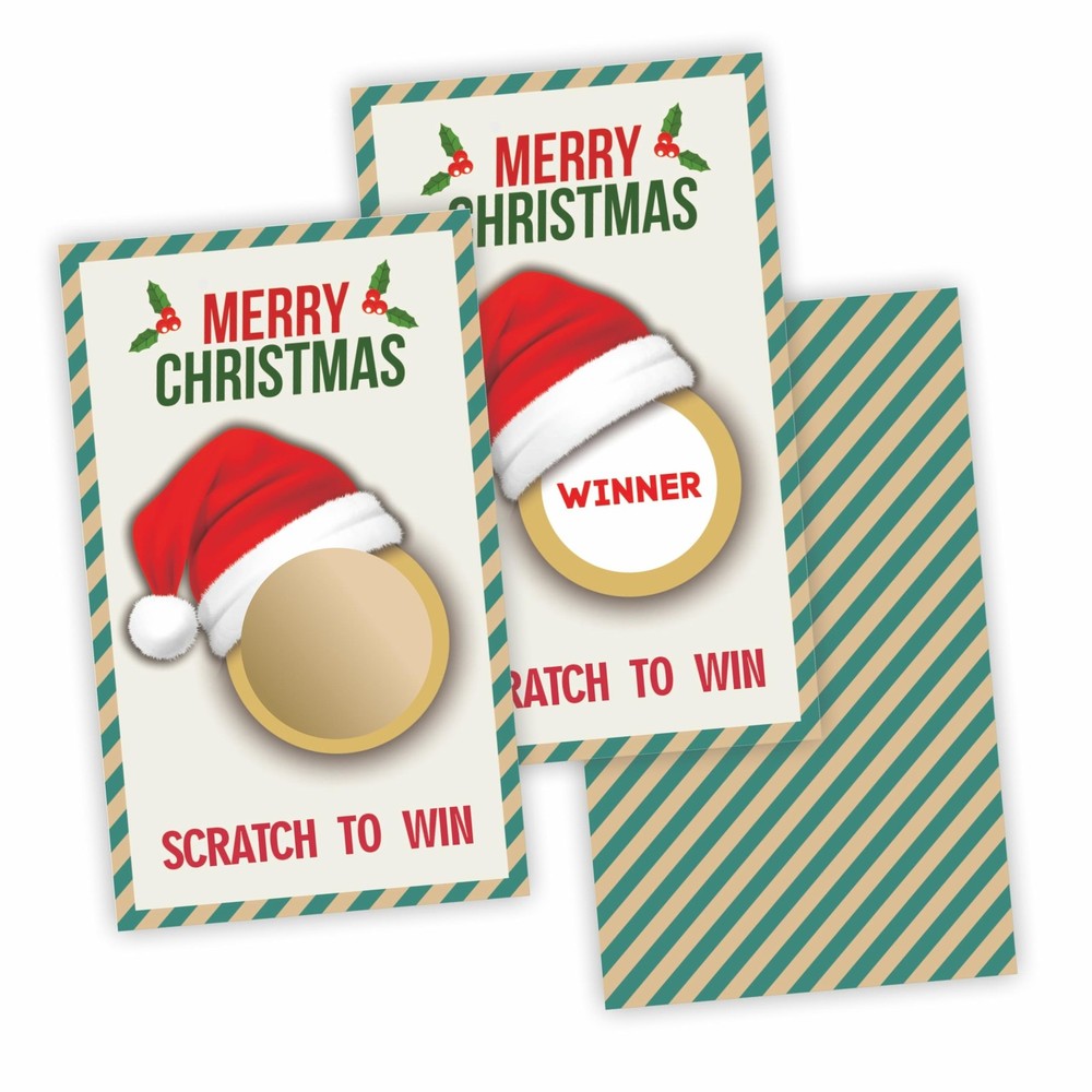 Merry Christmas Scratch Off Cards with Stickers – Santa Hat Scratch to Win Ga…