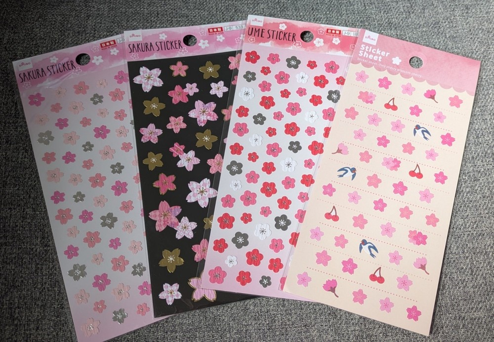 Set Of 4 Japan Sakura Cherry & Plum Blossom Sticker Sheets Daiso – Ships From US