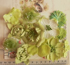 PISTACHIO GREEN & WHITE 19 PAPER & SILK Flowers – 9 Styles 10-55mm across MH VA3