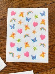 Vintage Hallmark Stickers 1985 Rainbow Heart Butterfly Star, Teddy Bear 3 Sheets