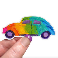 Lot of 5 Weatherproof Vinyl Stickers: Rainbow Splatter Paint Beetle Car