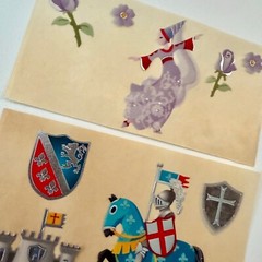 Vintage RENAISSANCE PRINCESS MEDIEVAL KNIGHT HORSE CASTLE LION SHIELD ARM0R FLAG