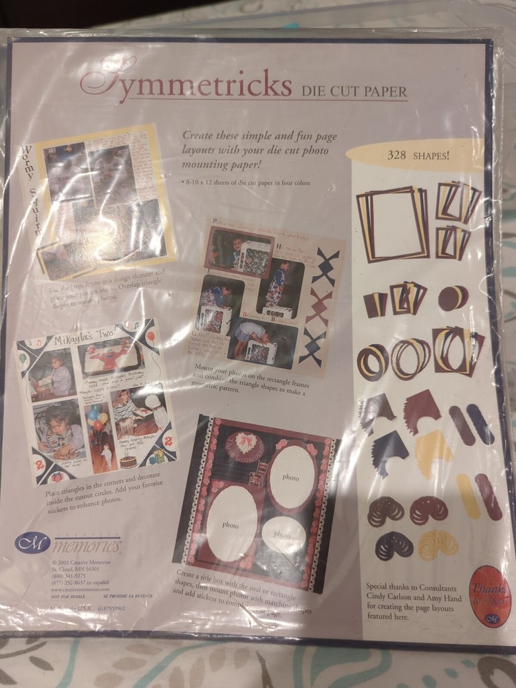Creative Memories Symmetricks Die Cut Paper 10 X 12 – 8 Sheets 4 Colors OPEN PKG