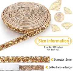 1 Roll 108″ x 0.4″ Gold Bling Crystal Rhinestone Diamond DIY Decor Sticker Decal