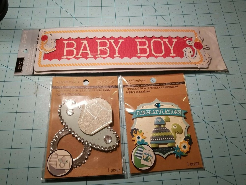 Baby Boy Themed Scrapbooking Embellishments: Set Of 3 Detailed Items – Brand NEW