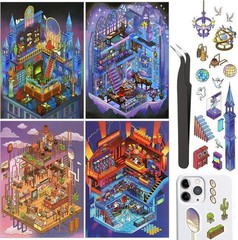 4 Sets – Horror 3D Miniature Scene Stickers DIY Fun Ghost Magic World, Tweezers