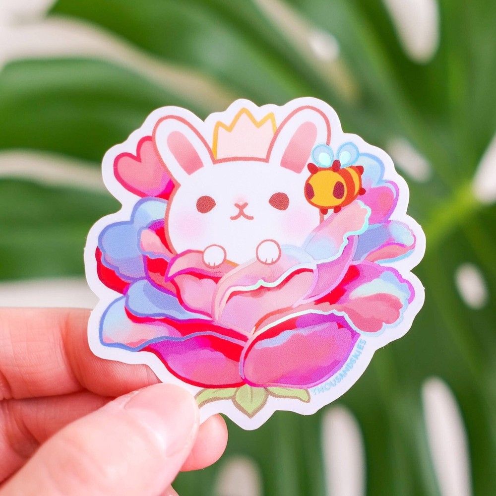 White Rabbit and Prism Rose Sticker – Holographic – Waterproof Vinyl