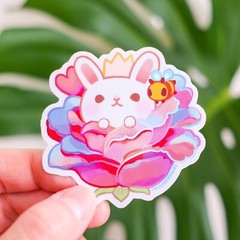 White Rabbit and Prism Rose Sticker – Holographic – Waterproof Vinyl