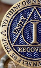 1 Year AA Medallion Reflex Antique Blue Color Bronze Sobriety Recovery Chip Coin