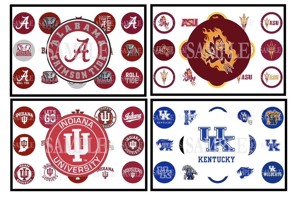 15 Pre-Cut College/University Bottle 1 Inch Cap Images (32 Options)