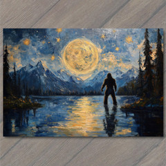 STICKER Bigfoot Under Starry Sky Majestic Night Scene Lake Forest Mountains