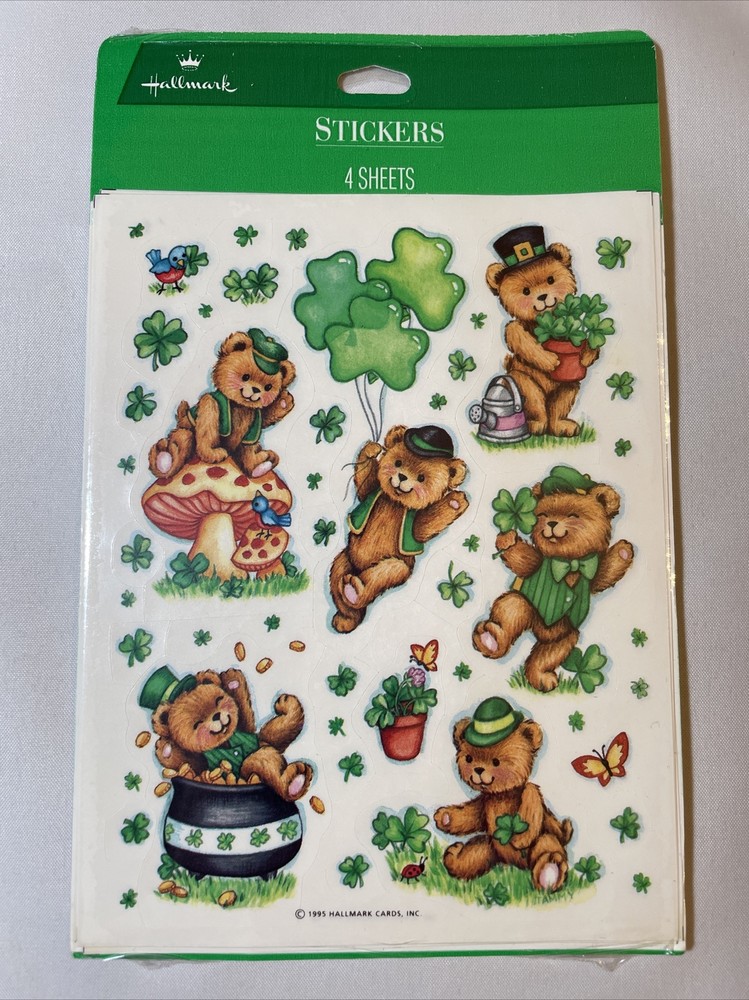 Vintage 1995 Hallmark St Patrick’s Day Teddy Bears 4 Sheets New In Package