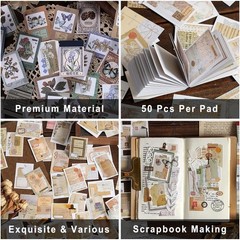 6 Sets 300 Pcs Washi Stickers Book, Vintage Aesthetic Sticker Set for Journaling