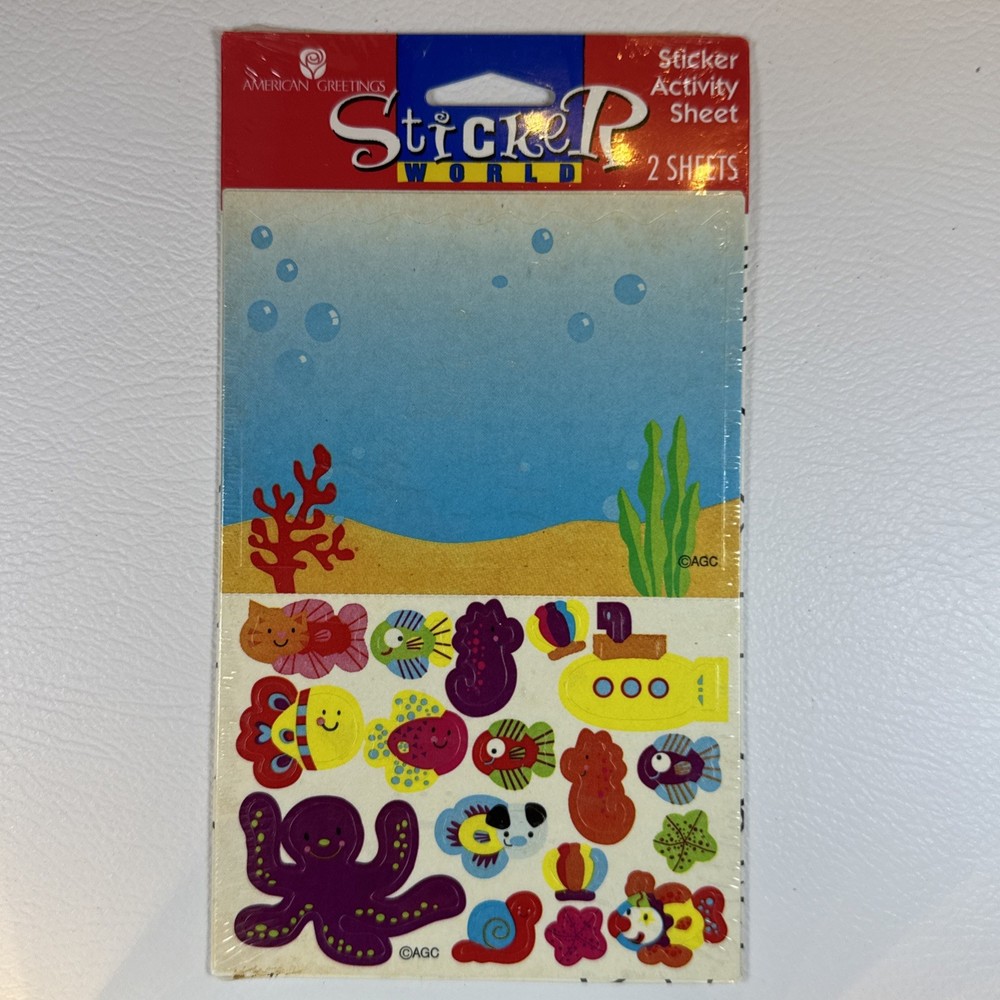 NEW American Greetings Sticker World Vintage Fish Ocean Activity 2 Sheets