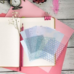 7.1×5.2″ Scrapbook Texture Paper with Mesh Fabric, Pink 15pcs