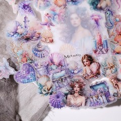 42 pcs Mermaid Translucent Vellum Matte Surface Paper Sticker Scrapbook Craft