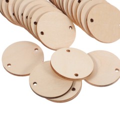 60PCS Round Wooden Pieces 3.8CM DIY Craft Wood Piece with Hole for Art Crafts
