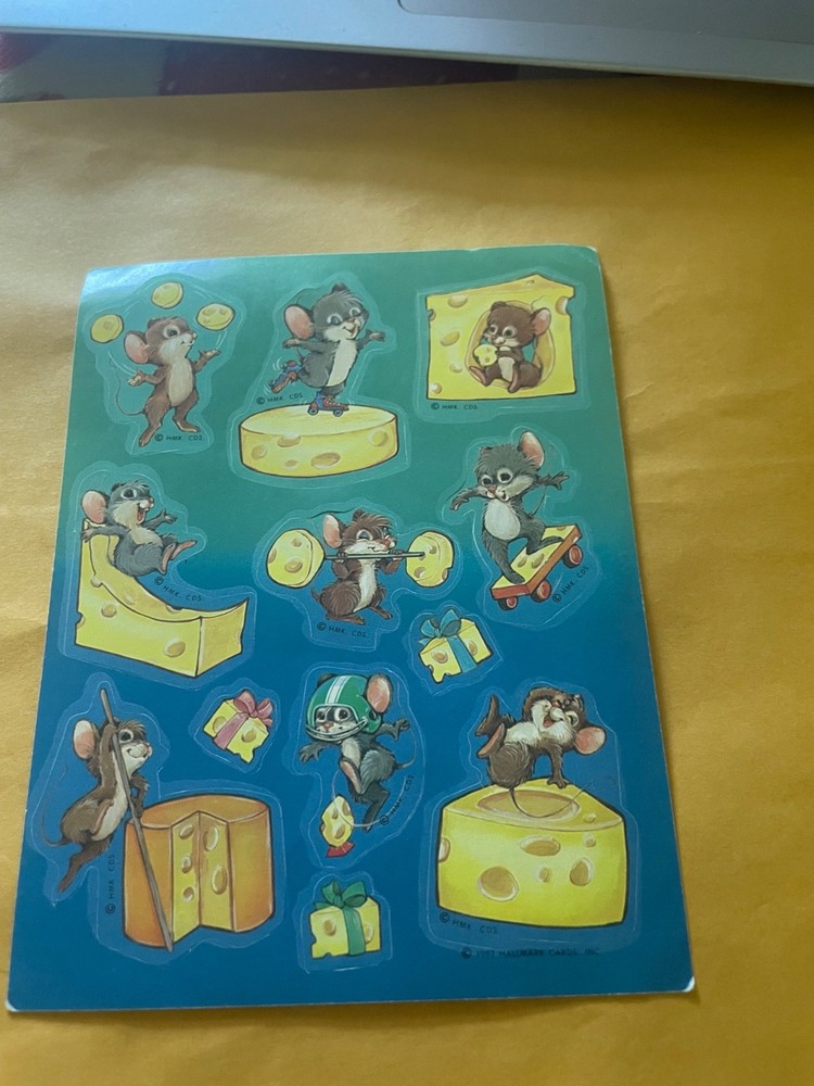 Vintage 1980s Hallmark Silly Scents Cheese Mice Stickers