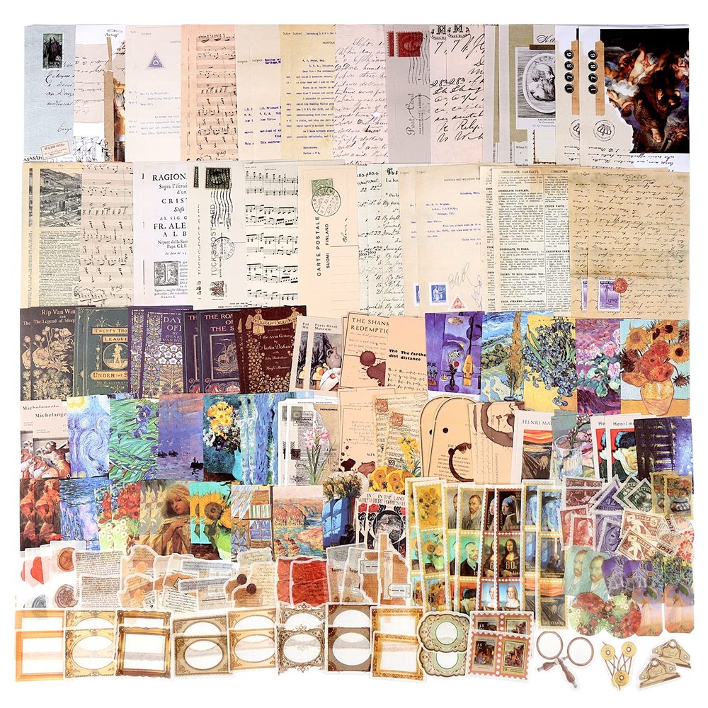 200pcs Vintage Junk Journal Supplies,Scrapbook Supplies Scrapbooking Paper an…