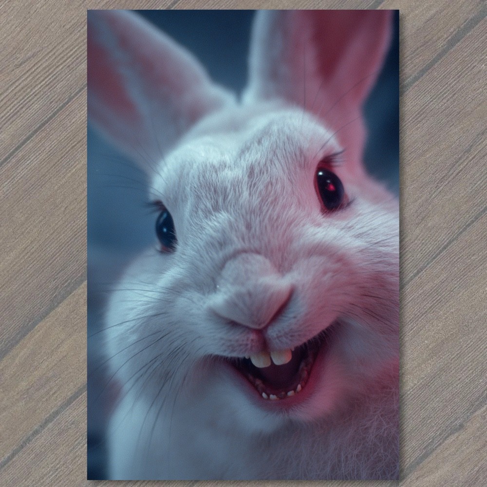 STICKER White Rabbit Grin Close Up Creepy Cute Dreamy Blue Pink Glow Mood