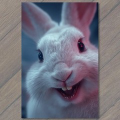STICKER White Rabbit Grin Close Up Creepy Cute Dreamy Blue Pink Glow Mood