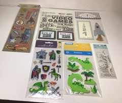 Boy Theme Scrapbook Rub Ons Stickers Dinosaur Video Game Rocket Medieval 6 Packs