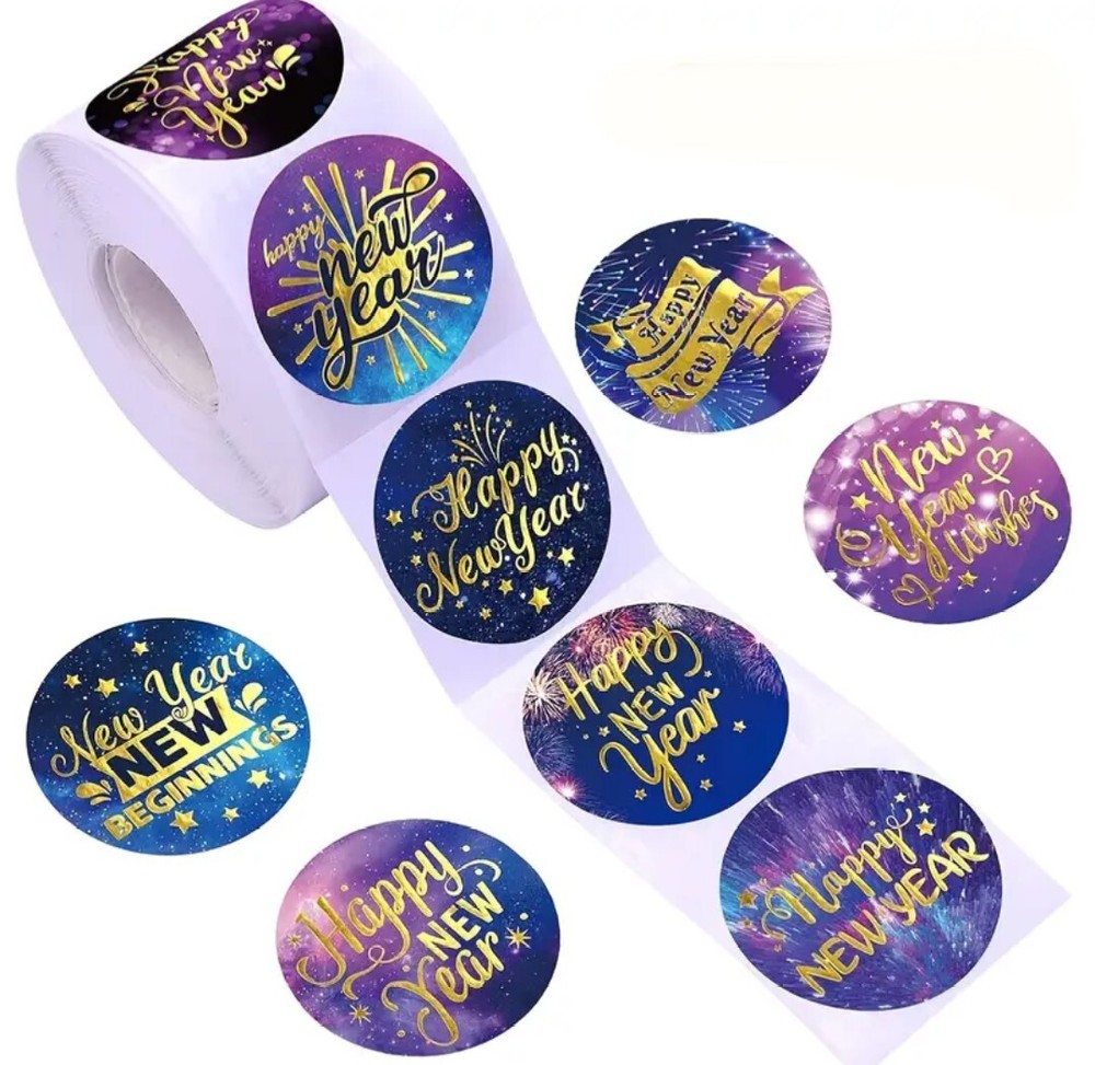 100 Happy New Year ASSORTED 1″ STICKERS LABELS SEALS Holiday Party Favor