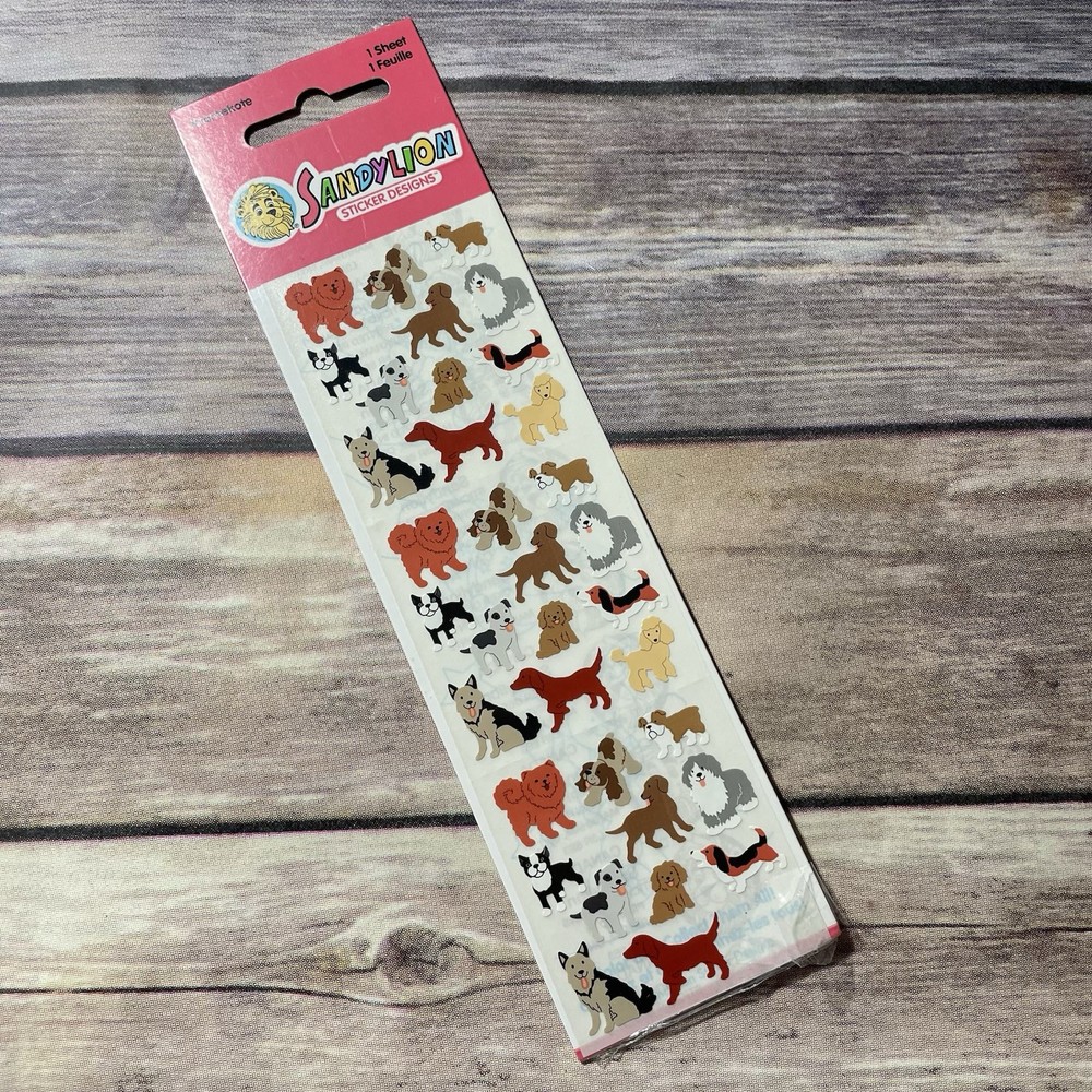 Vintage Sandylion Sticker Design Kromekote Stickers Mini Puppies Dogs Pups Puppy