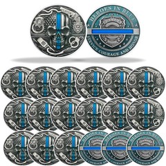 Police Challenge Coin, Thin Blue Line Skull Police Officers Prayer Coin Law E…