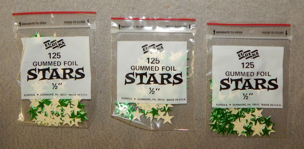 3 Packs Vintage Green Star Foil Gummed Stickers (1/2″, 125 per pack, 375 total)