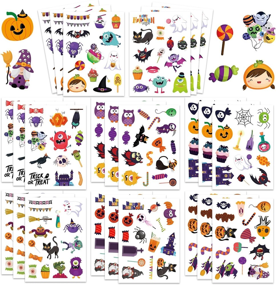 342 Pcs Halloween Stickers, Self Adhesive Pumpkin Witch Candy Stickers Halloween