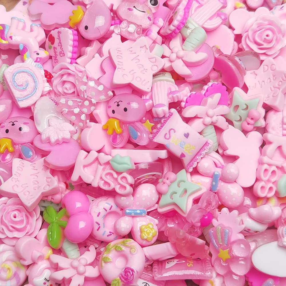 LibiIine 100pcs Mix Lots Flatback Resin Buttons Flat Back Scrapbooking Pink