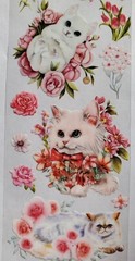 White Cats with pink and red florals. 6 sheets – 3 designs – 2 of each. You cut