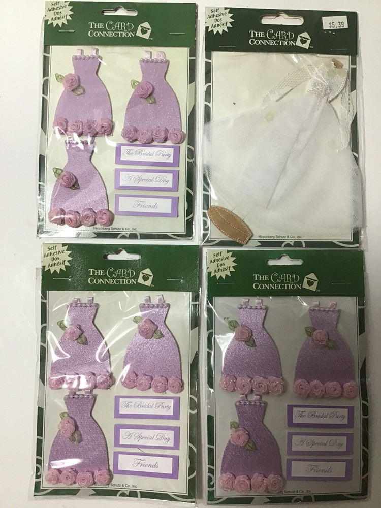 Lot of 4 Vintage Card Connection Bride Gown and Lavender Bridesmaids stickers!!