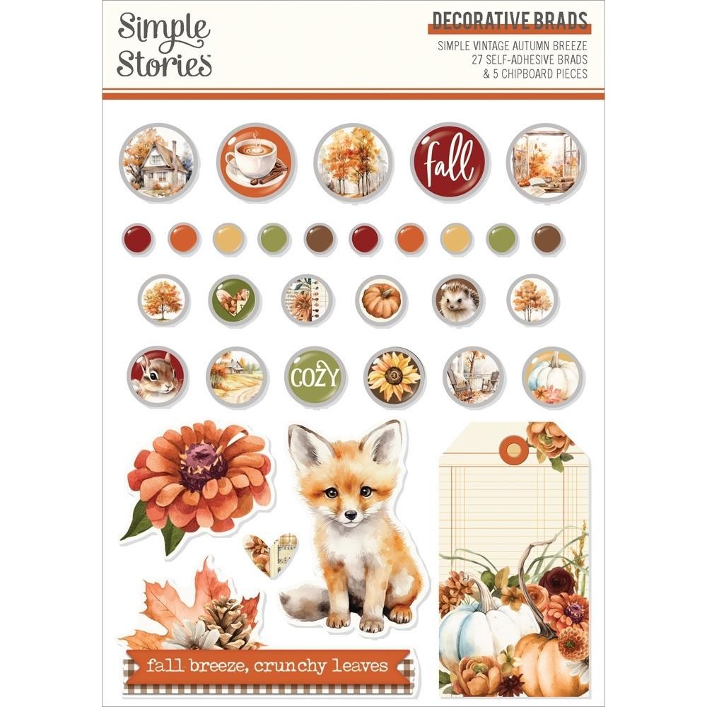 Decorative Brads SS Autumn Breeze Fall Leaves Fox Farm House Sunflowers Cozy