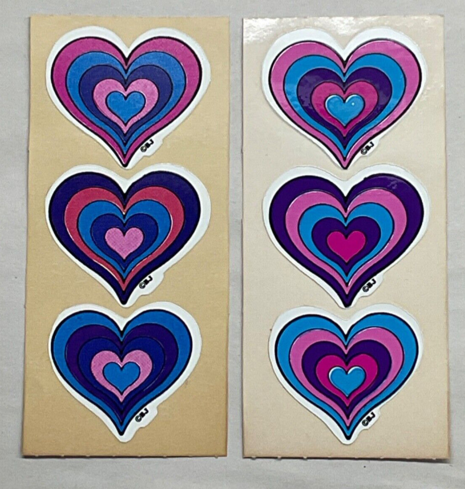 Lot of 2 Pieces Vintage BJ Stickers ‘on a roll’ Vending Hearts Colorful 1980s