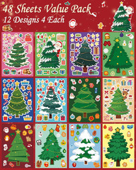 48 Sheets Christmas Tree Party Favors Stickers for Kids