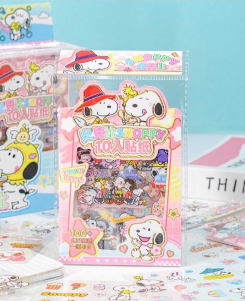 Snoopy Peanuts 10-Sheet PET Sticker Pack 100+ Pieces Kawaii Decals New Red