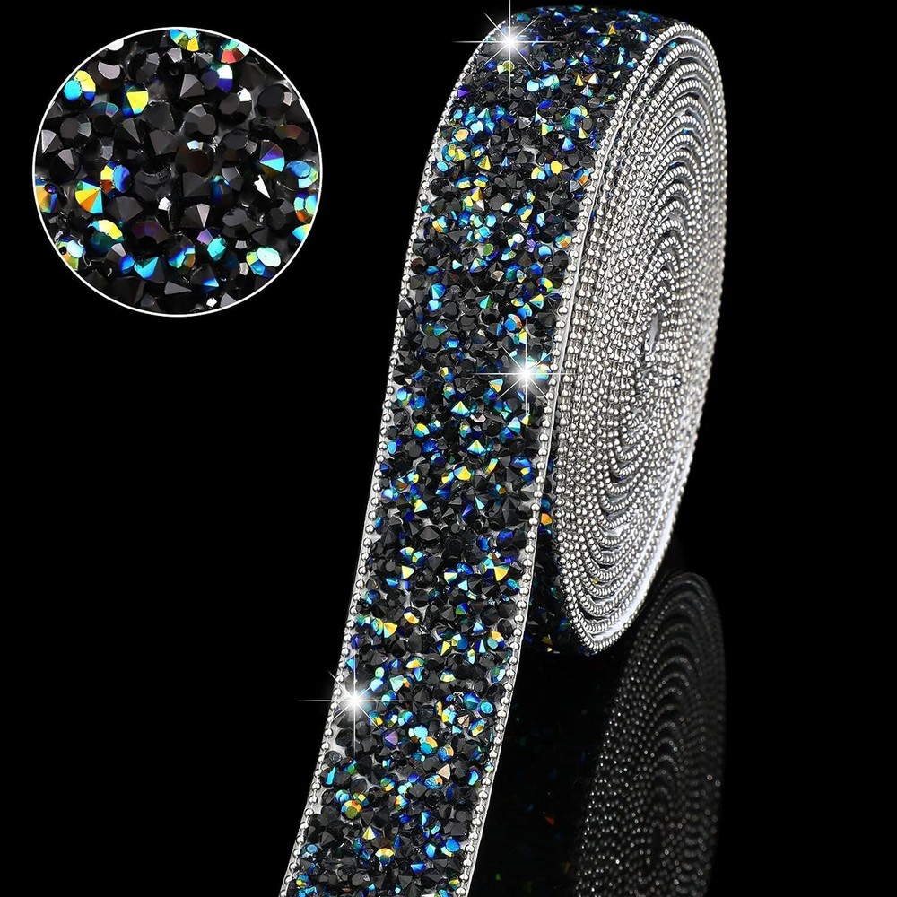 1Roll Black 108 x 1″ Bling Rhinestone Crystal Diamond DIY Decor Sticker Decal #B