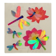 Vintage Prismatic Dragonfly Sticker Lot Holographic Foil 5 Stickers Flowers