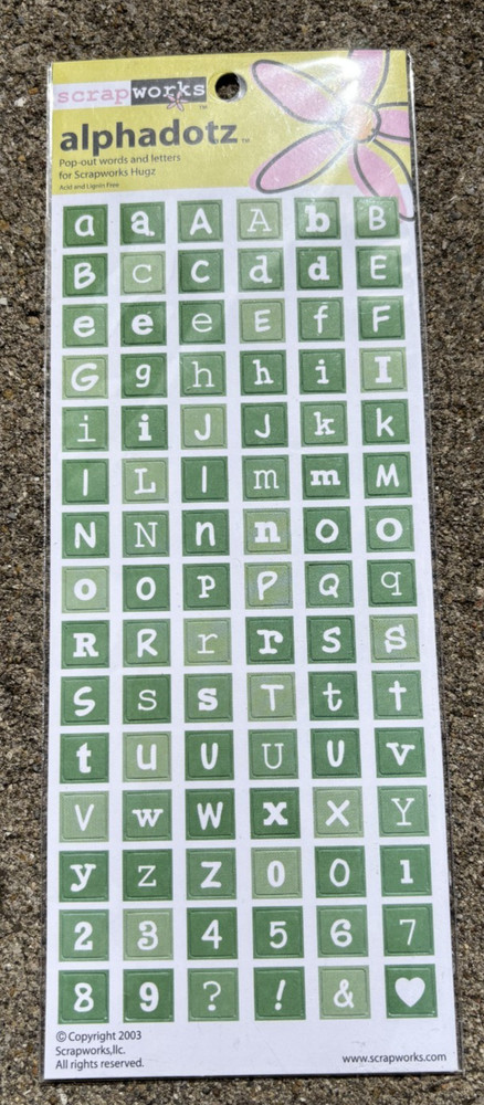Scrapworks Alphadotz Pop out Letters Words Scrapworks Hugs Grass Green ABC 123