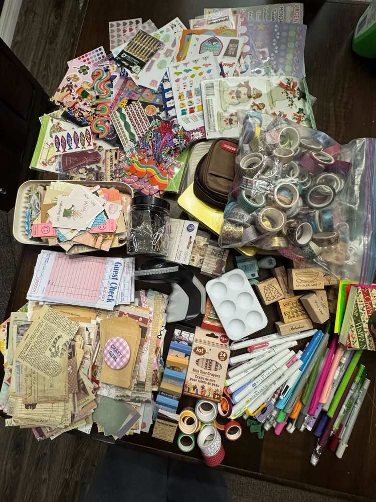 Huge lot of junk journal scrapbook supplies paper stickers washi tape