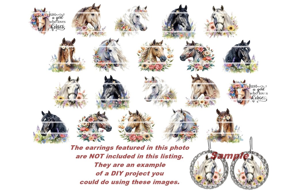 Bottle Cap Images (25mm) 1″ ~ Precut ~ Horses set 4 (mirrored)