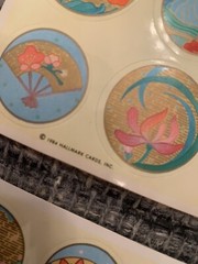 Lot Of 3 Vintage 1984 Hallmark Stickers Fan Lotus 3 Loose Sheets Pastel Round